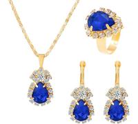 TOEECY Parure Bijoux Goutte Cristal Brillant Collier Boucles D'oreilles Bague Ensemble Strass Élégant Accessoires Femme Luxe Plaqué Or