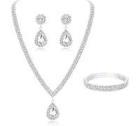 TOEECY Parure Bijoux Goutte Zircon Cubique Collier Boucles D'oreilles Bracelet Ensemble Cristal Élégant Mariage Cérémonie