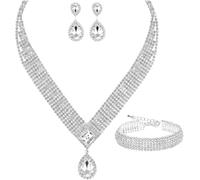 TOEECY Parure Bijoux Goutte Zircon Cubique Collier Boucles D'oreilles Bracelet Ensemble Cristal Élégant Mariage Cérémonie