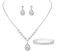 TOEECY Parure Bijoux Goutte Zircon Cubique Collier Boucles D'oreilles Bracelet Ensemble Cristal Élégant Mariage Cérémonie