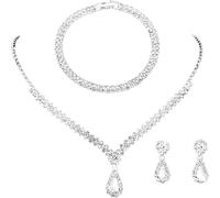 TOEECY Parure Bijoux Mariage Entrelacé Cristal Brillant Collier Bracelet Boucles D'oreilles Pendantes Femme Cérémonie
