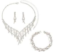 TOEECY Parure Bijoux Mariage Entrelacé Cristal Brillant Collier Bracelet Boucles D'oreilles Pendantes Femme Cérémonie