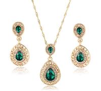 TOEECY Parure Ensemble de Bijoux Femme Cristal Boucles d'oreilles Collier Élégantes Mariage Soirée Cadeau (Vert)