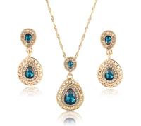 TOEECY Parure Ensemble de Bijoux Femme Cristal Boucles d'oreilles Collier Élégantes Mariage Soirée Cadeau (Bleu)