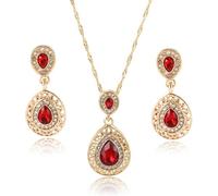 TOEECY Parure Ensemble de Bijoux Femme Cristal Boucles d'oreilles Collier Élégantes Mariage Soirée Cadeau (Rouge)