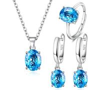 TOEECY Parure Ensemble de Bijoux Femme Cristal Plaqué Argent 925 Bague Collier Boucles d'oreilles Zircon Cubique Élégantes Mariage Soirée Cadeau (Bleu)