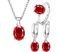 TOEECY Parure Ensemble de Bijoux Femme Cristal Plaqué Argent 925 Bague Collier Boucles d'oreilles Zircon Cubique Élégantes Mariage Soirée Cadeau (Rouge)