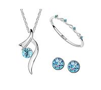 TOEECY Parure Ensemble de Bijoux Femme Cristal Plaqué Argent Boucles d'oreilles Collier Bracelet Élégantes Mariage Soirée Cadeau (Forme Ronde)