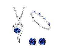 TOEECY Parure Ensemble de Bijoux Femme Cristal Plaqué Argent Boucles d'oreilles Collier Bracelet Élégantes Mariage Soirée Cadeau (Forme Ronde)