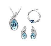 TOEECY Parure Ensemble de Bijoux Femme Cristal Plaqué Argent Boucles d'oreilles Collier Bracelet Élégantes Mariage Soirée Cadeau (En Forme de Larme)