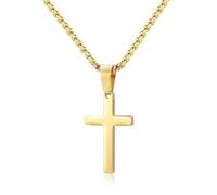 TOEECY Pendentif Croix Classique Chaîne Maille Bijou Religieux Homme Collier Acier Inoxydable Élégant