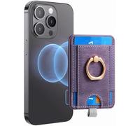 TOEECY Porte Carte Telephone Cartes Magnétique Portable Portefeuille à Coller avec Anneau de Doigt Rotatif Support Smartphone Amovible pour iPhone 16/15/14/13/12 Série Compatible(Violet)