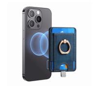 TOEECY Porte Carte Telephone Cartes Magnétique Portable Portefeuille à Coller avec Anneau de Doigt Rotatif Support Smartphone Amovible pour iPhone 16/15/14/13/12 Série Compatible(Bleu)