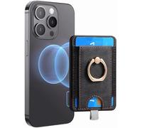 TOEECY Porte Carte Telephone Cartes Magnétique Portable Portefeuille à Coller avec Anneau de Doigt Rotatif Support Smartphone Amovible pour iPhone 16/15/14/13/12 Série Compatible(Noir)