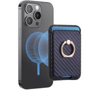 TOEECY Porte Carte Telephone Support Magnétique Téléphone Portable Portefeuille en Cuir Texturé Fibre Carbone pour iPhone 16/15/14/13/12 Série Compatible(Violet Foncé)