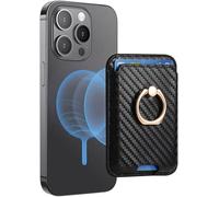 TOEECY Porte Carte Telephone Support Magnétique Téléphone Portable Portefeuille en Cuir Texturé Fibre Carbone pour iPhone 16/15/14/13/12 Série Compatible(Noir)