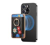 TOEECY Porte Cartes Magnétique avec Anneau de Doigt Rotatif Élégant et Raffiné en Cuir PU à Fleurs Adapté Aux Séries iPhone 16/15/14/13/12(Noir)