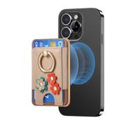 TOEECY Porte Cartes Magnétique avec Anneau de Doigt Rotatif Élégant et Raffiné en Cuir PU à Fleurs Adapté Aux Séries iPhone 16/15/14/13/12(Kaki)