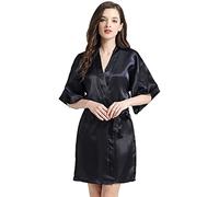 TOEECY Robe de Chambre Femme Satin Peignoir Kimono Style Japonais Vêtement de Nuit Élégant Chemise de Nuit Confortable Pyjama Soie Artificielle Ceinture Ajustable pour Toutes Saisons