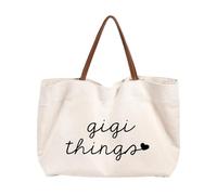 TOEECY Sac Tote bag en Toile 48x30 cm Réutilisable Courses Coton Cabas Fourre Tout Femme avec Poignées en Cuir