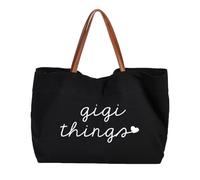 TOEECY Sac Tote bag en Toile 48x30 cm Réutilisable Courses Coton Cabas Fourre Tout Femme avec Poignées en Cuir