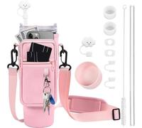 TOEECY Stanley Cup Accessoires 6 Pièces Bouchon de Paille Inclus Bouchon Anti Fuite Paille Brosse en Paille Manchon de Coupe pour Gobelets 1200 ml et 850 ml Tasses Non Incluses（Rose）