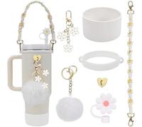 TOEECY Stanley Cup Accessoires 7 Pièces Comprenant Une Sangle de Poignée Couvercles en Paille des Étuis Silicone pour Gobelets 1200 ml et 850 ml Tasses Non Incluses (Blanc)