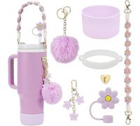 TOEECY Stanley Cup Accessoires 7 Pièces Comprenant Une Sangle de Poignée Couvercles en Paille des Étuis Silicone pour Gobelets 1200 ml et 850 ml Tasses Non Incluses (Violet)