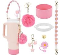TOEECY Stanley Cup Accessoires 7 Pièces Comprenant Une Sangle de Poignée Couvercles en Paille des Étuis Silicone pour Gobelets 1200 ml et 850 ml Tasses Non Incluses (Rose)