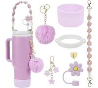 TOEECY Stanley Cup Accessoires 7 Pièces Comprenant Une Sangle de Poignée Couvercles en Paille des Étuis Silicone pour Gobelets 1200 ml et 850 ml Tasses Non Incluses (Violet)