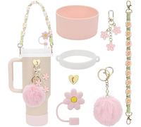 TOEECY Stanley Cup Accessoires 7 Pièces Comprenant Une Sangle de Poignée Couvercles en Paille des Étuis Silicone pour Gobelets 1200 ml et 850 ml Tasses Non Incluses (Rose clair)