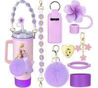 TOEECY Stanley Cup Accessoires 8 Pièces Comprenant Sangle de Poignée Bouteille d'Eau Coque Silicone Couvercles en Paille pour le Gobelet 40 oz 30cz Tasses Cups Non Incluses (Violet B)