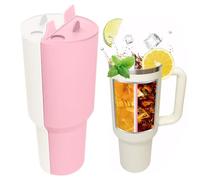 TOEECY Stanley Cup Accessoires Séparateur de Boissons 2 en 1 Doublure Silicone Plateau Intérieur Chaud et Froid Réutilisable avec Couvercle pour Gobelet 40 oz (Blanc + rose)