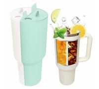 TOEECY Stanley Cup Accessoires Séparateur de Boissons 2 en 1 Doublure Silicone Plateau Intérieur Chaud et Froid Réutilisable avec Couvercle pour Gobelet 40 oz (Blanc + vert clair)