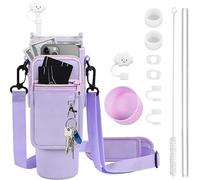TOEECY Stanley Lot de 6 accessoires de tasse avec bouchons de paille, bouchons anti-fuites, pailles, brosses à paille, manchons pour gobelets de 850 ml, 1200 ml, tasses non incluses (violet)