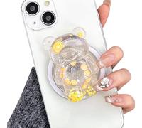 TOEECY Support et Grip Magnétique Compatible Base 3D Transparent Ours Poignée Grip Extensibles Pliable Airbag Poignée Support Accessoires de Téléphone Portable pour Smartphone Tablette (Ours-Orange)