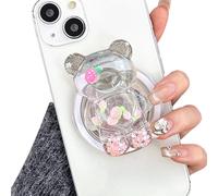 TOEECY Support et Grip Magnétique Compatible Base 3D Transparent Ours Poignée Grip Extensibles Pliable Airbag Poignée Support Accessoires de Téléphone Portable pour Smartphone Tablette (Ours-Fraise)