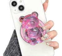 TOEECY Support et Grip Magnétique Compatible Support 3D Ondulation de l'eau Ours de Dessin Animé Extensible Pliable Poignée Accessoire Telephone pour Téléphone Portable Smartphone Tablette (Rose)