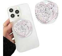 TOEECY Support et Poignée Support Magnétique pour Téléphone Portable Airbag Porte-Téléphone en Forme de Coeur à Paillettes Pliable et Escamotable pour Smartphones（Argent）