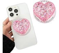 TOEECY Support et Poignée Support Magnétique pour Téléphone Portable Airbag Porte-Téléphone en Forme de Coeur à Paillettes Pliable et Escamotable pour Smartphones（Rose）