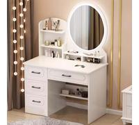 Toeletta da Trucco avec LED Specchio a Luminosità Reabile Tavolo Maquillage avec 4 Cassetti e Scarti Aperti Moderno Postaze Trucco per Camera da Letto Bianco