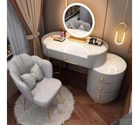 Toeletta da Trucco Set avec Specchio e Luci LED Regolabile in Tre Colori e Luminosità Toilette Trucco con 5 Cassetti Sedia in Velluto per Camera da letto Balcone