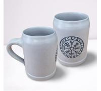 Töpferey Chope à bière Viking - Tasse en argile avec gravure « Vegvisir » - Tasse médiévale en céramique - Gris