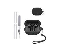 toergy Coque en silicone pour écouteurs SoundPEATS Air5 Pro Plus - Résistante aux chocs - Étanche - Fine et souple - Avec cordon de suspension, porte-clés et kit de nettoyage - Noir