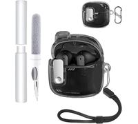 toergy Coque pour écouteurs JBL Tune Flex 2, en TPU souple, imperméable, résistant aux chocs, anti-rayures, facile à transporter, avec lanière, porte-clés et kit de nettoyage (transparent)