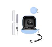 toergy Étui de protection pour écouteurs Beats FitPro, résistant aux chocs, imperméable, souple et fin, en silicone, avec cordon, porte-clés et kit de nettoyage, bleu azur