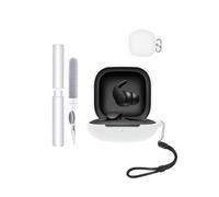 toergy Étui de protection pour écouteurs Beats FitPro, résistant aux chocs, imperméable, souple et fin, en silicone, avec cordon, porte-clés et kit de nettoyage, blanc