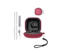 toergy Étui de protection pour écouteurs Beats FitPro, résistant aux chocs, imperméable, souple et fin, en silicone, avec cordon, porte-clés et kit de nettoyage, rouge foncé