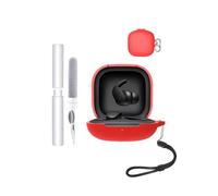 toergy Étui de protection pour écouteurs Beats FitPro, résistant aux chocs, imperméable, souple et fin, en silicone, avec cordon, porte-clés et kit de nettoyage, rouge