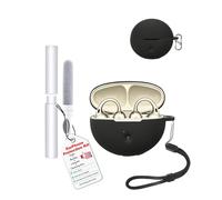toergy Étui de protection pour écouteurs Oppo Enco Clip 2, résistant aux chocs, imperméable, souple et fin, en silicone, avec cordon, porte-clés et kit de nettoyage, noir